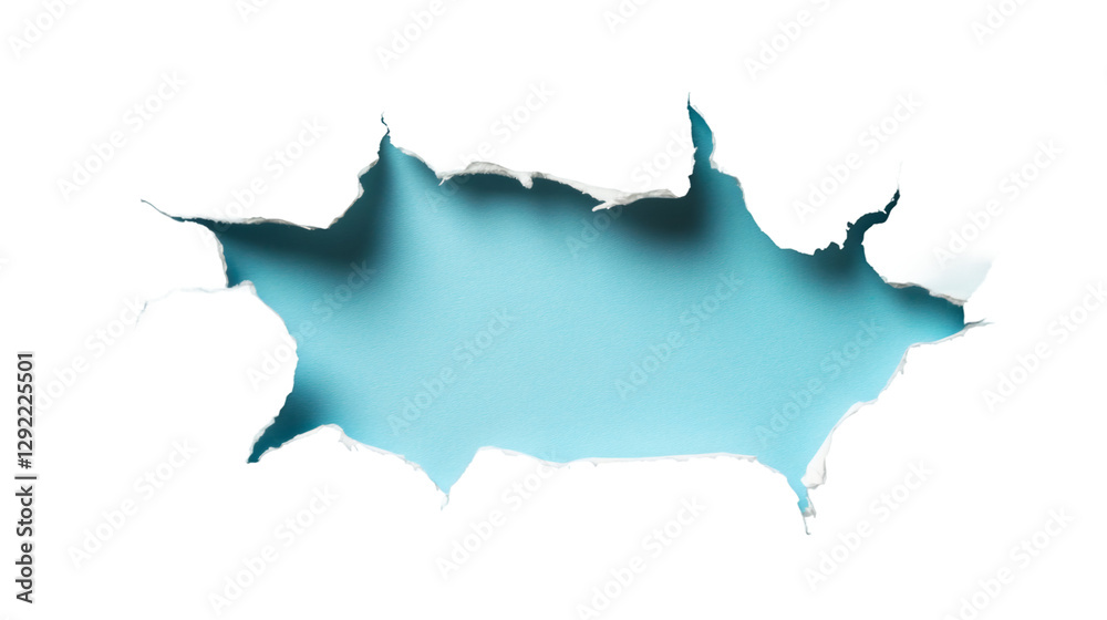 Poster torn squared paper with curling edges, exposing light blue surface, transparent background highlight