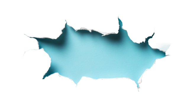 Torn squared paper with curling edges, exposing light blue surface, transparent background highlighting design potential