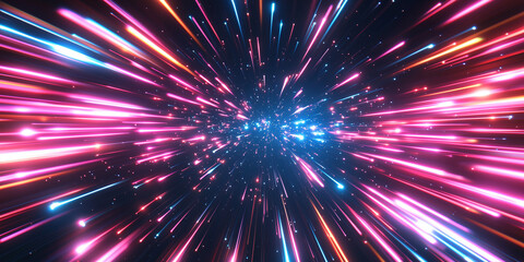 Naklejka premium Colorful light trails with motion effect. Illustration of high-speed light effect on black background