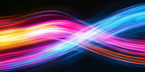 Colorful light trails with motion effect. Illustration of high-speed light effect on black background