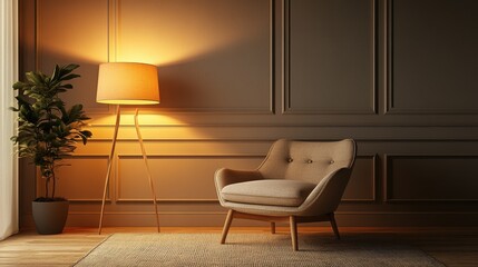 Cozy living room with armchair and floor lamp in elegant setting