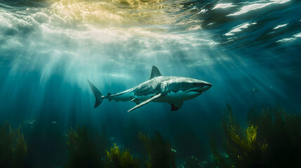 Fototapeta premium Majestic Great White Shark Underwater