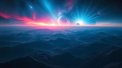 Fototapeta premium Enigmatic Extraterrestrial Skies A Surreal Cosmic Wonderland