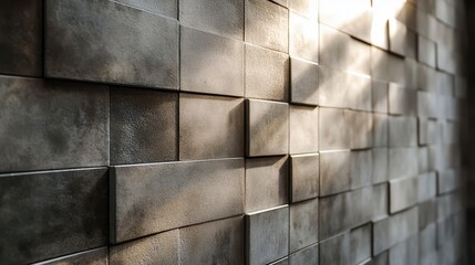Naklejka premium Abstract texture of geometric 3d concrete wall panels with light and shadow