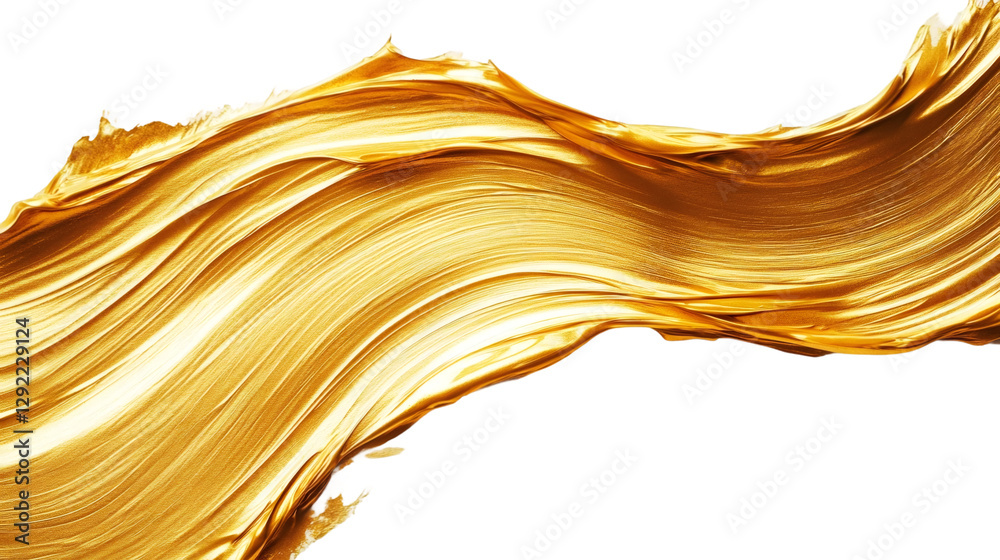 Poster wavy golden paint texture forming an abstract design element on transparent background, ideal for lu
