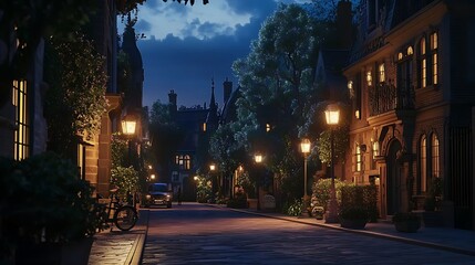 Fototapeta premium Warmly lit traditional houses in a charming village scene high resolution picture