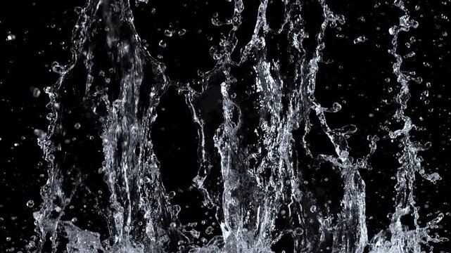 Slow motion of splashing water on black background , filmed on high speed cinematic camera at 1000 FPS