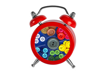 red alarm clock and background with colored buttons