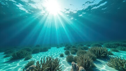 Naklejka premium Split view of a coral reef suffering from bleaching due to climate change 