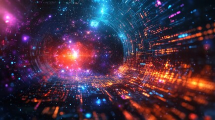 Fototapeta premium Vibrant cosmic vortex with dynamic lights and neon galaxy swirls