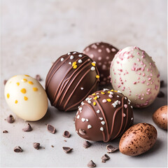Assorted Chocolate Easter Eggs with Sprinkles on a Marble Background