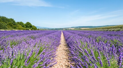 Naklejka premium Lavender field, rural landscape, summer day, scenic view, nature photography