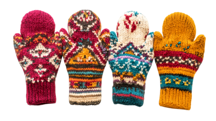 Warm and cozy knitted mittens with traditional patterns, perfect for keeping hands warm during cold winter days