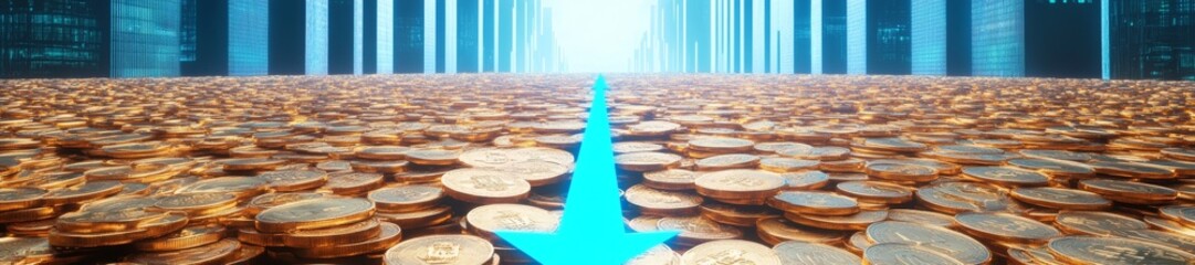 Obraz premium Abundance of Golden Coins in a Modern Business City