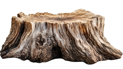 Weathered tree stump revealing detailed growth rings, textured surface highlighting natural wood characteristics against transparent backdrop