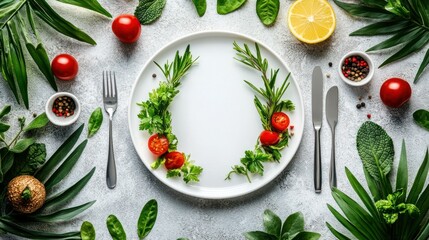 Fresh Herb & Tomato Garnish on Plate, Table Setting