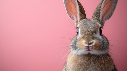 Fototapeta premium Photo of a little bunny, on a soft pink background Easter theme