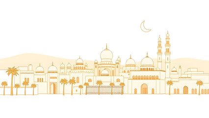 Fototapeta premium Illustration of a mosque in Istanbul at night with a silhouette design, islamic theme