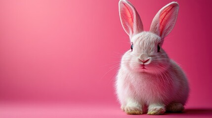 Fototapeta premium Photo of a little bunny, on a soft pink background Easter theme