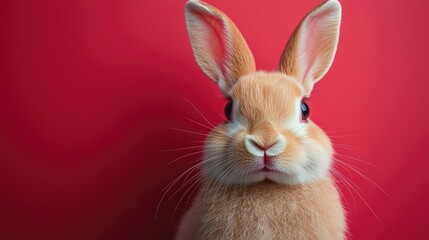 Obraz premium Photo of a little bunny, on a soft pink background Easter theme