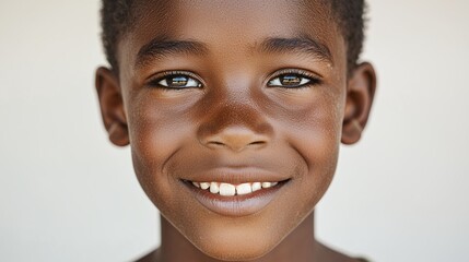 Close Up Portrait of a Happy Young Boy with Freckles