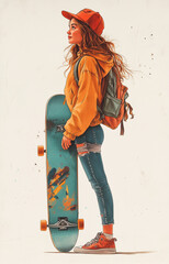 young woman with skateboard