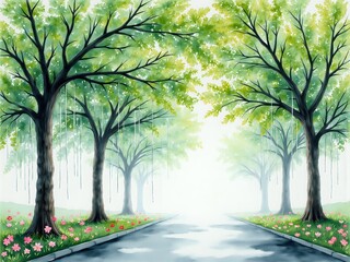 Fototapeta premium Tranquil pathway through lush green trees