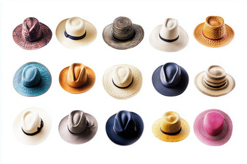 Variety of hats isolated against a clean white background