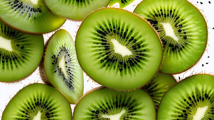 Fototapeta premium Fresh Kiwi Slices in Hyper-Detail with Vibrant Green Texture