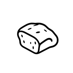 Simple black line drawing of a loaf of bread, with a white background, isolated and minimal.