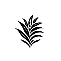 Vectorial, stylized depiction of a black plant, leaves and stems, abstract design with white background.