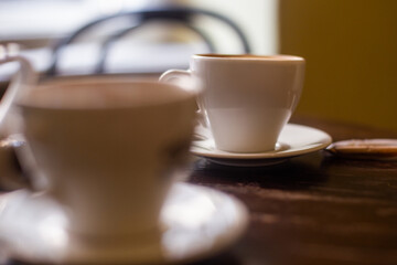 a cup of fragrant coffee in a restaurant on the table