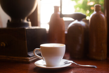 a cup of fragrant coffee in a restaurant on the table