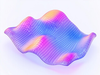 3d render of a fluid wavy shape, gradient colouring of pink blue and yellow