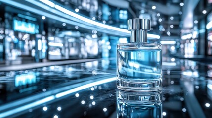 Elegant Perfume Bottle Displayed in Luxury Shopping Mall Environment