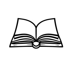 Open book with illustration, showcasing a minimalistic black and white open book graphic, ready for reading, with a clean outline.
