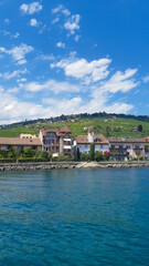 Fototapeta premium traveling by boat Lake Geneva, Switzerland viewon city