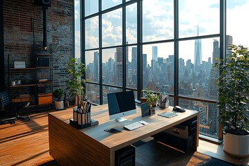 NYC Loft Office Desk with City View
