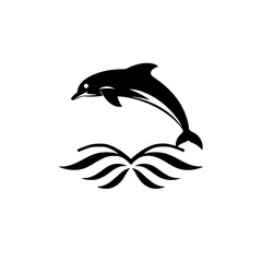 Obraz premium Dolphin leaping from water, silhouette against white background.