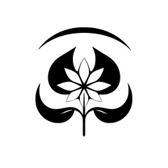Botanical Minimalism: a black and white flower logo, in the center of the image and a dark arch above the flower's center, with a white background.