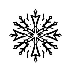 Simplified Black & White Snowflake: Symmetric, Intricate, Minimalist Design, Winter Theme.