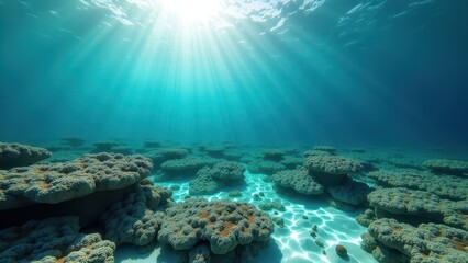Fototapeta premium Dead coral reef underwater showing severe bleaching and habitat loss 