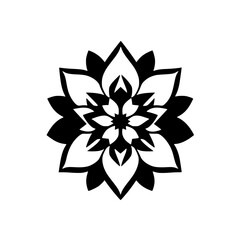 Intricate black and white flower blossom, a symmetrical black and white image.