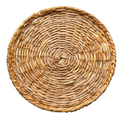 Fototapeta premium Rattan placemat showcasing intricate weaves against a Transparent background perfect for dining settings, Rattan placemat isolated on PNG background