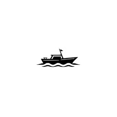 Boat silhouette sailing over waves, a minimalist illustration.