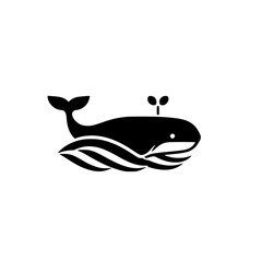 Minimalist black and white whale illustration featuring whale silhouette.