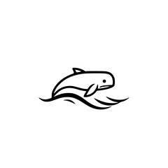 Obraz premium Minimalist Illustration of a Jumping Dolphin on White Background with Waves.