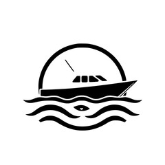 A Minimalist Black and White Illustration of Boat with a Sail and eye