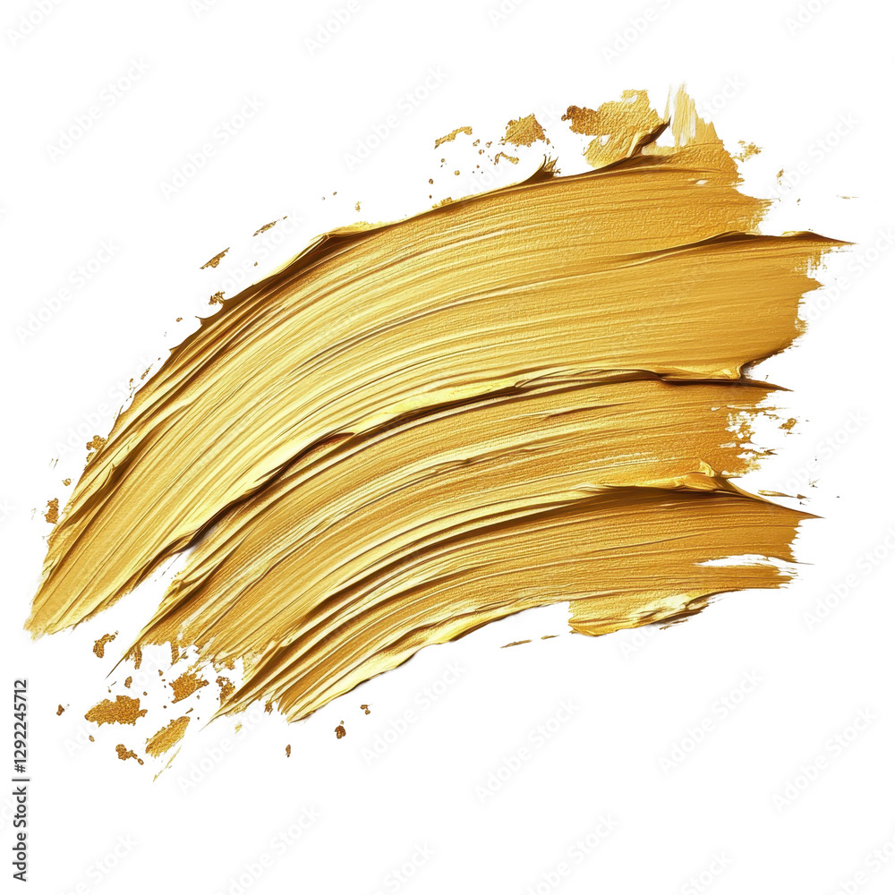 Poster Golden paint strokes create an elegant texture on a clean white background for artistic expression, Golden Paint Strokes on white background