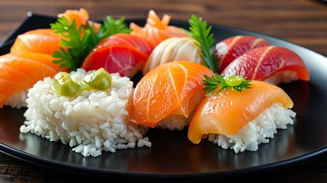 Traditional Japanese Sushi Platter with Fresh Salmon and Tunasushi platter, Japanese cuisine, fresh salmon, tuna sushi, sushi rolls, gourmet seafood, sushi photography, sashimi, authentic Japanese foo